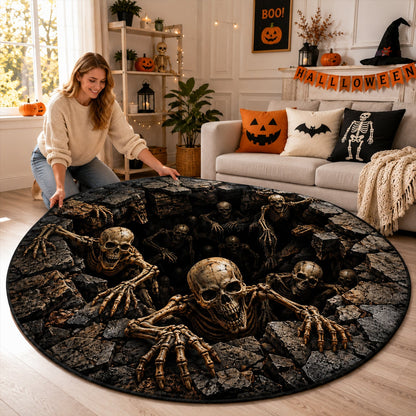 3D Skeleton Abyss Illusion Round Area Rug 2