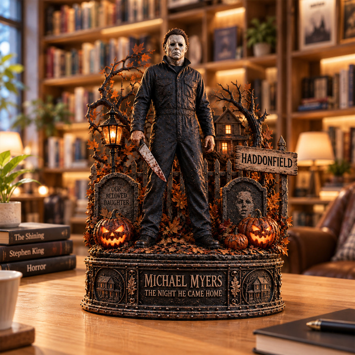 Michael Myers Haddonfield Wooden Block - Collectible Table Decor