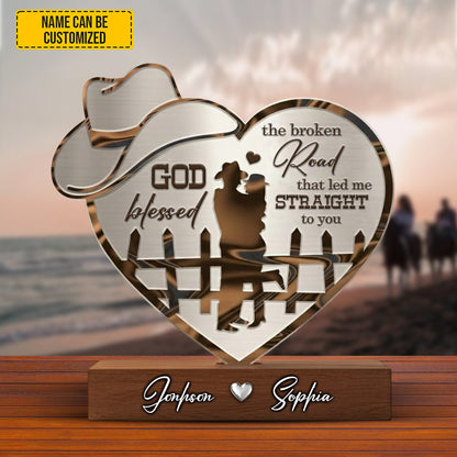 God Blessed The Broken Road - Personalized Horse Couple Acrylic Plaque
