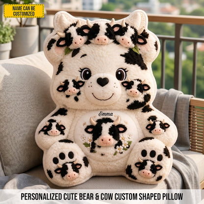 Personalized Bear & Cow Custom Shaped Pillow