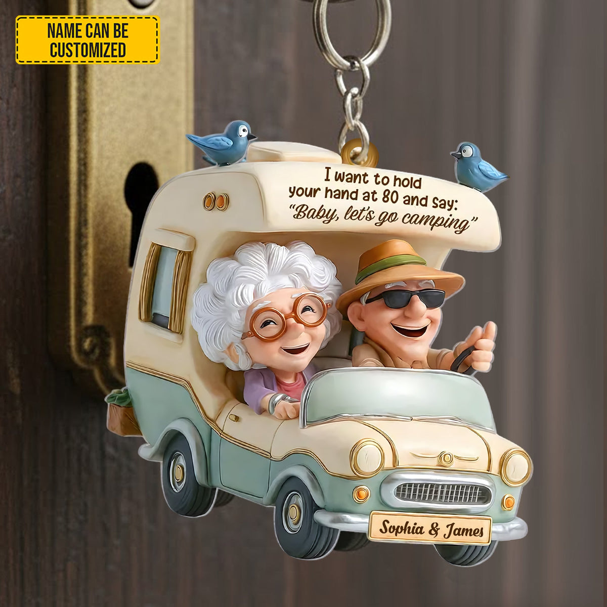 Personalized Old Couple Camping Keychain