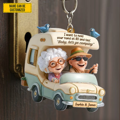 Personalized Old Couple Camping Keychain
