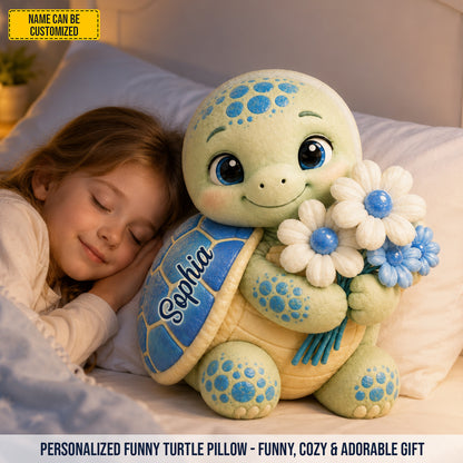 Personalized Cute Turtle Flower Custom Shape Pillow