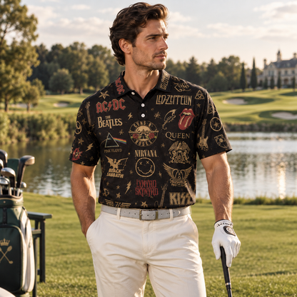 Classic Rock Legends All-Over Print Polo Shirt, Music Lover Gift for Men