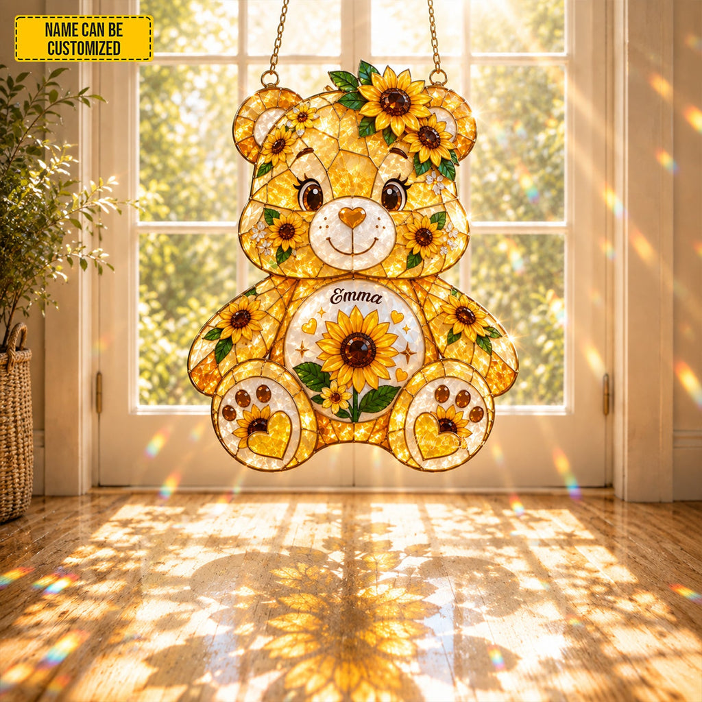 Personalized Sunflower Bear Suncatcher