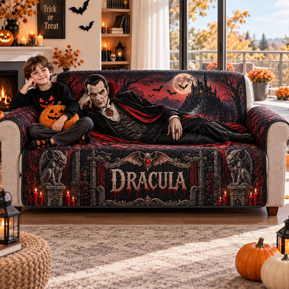 Dracula Vampire Horror Sofa Cover – Halloween Horror Quilted Home Decor