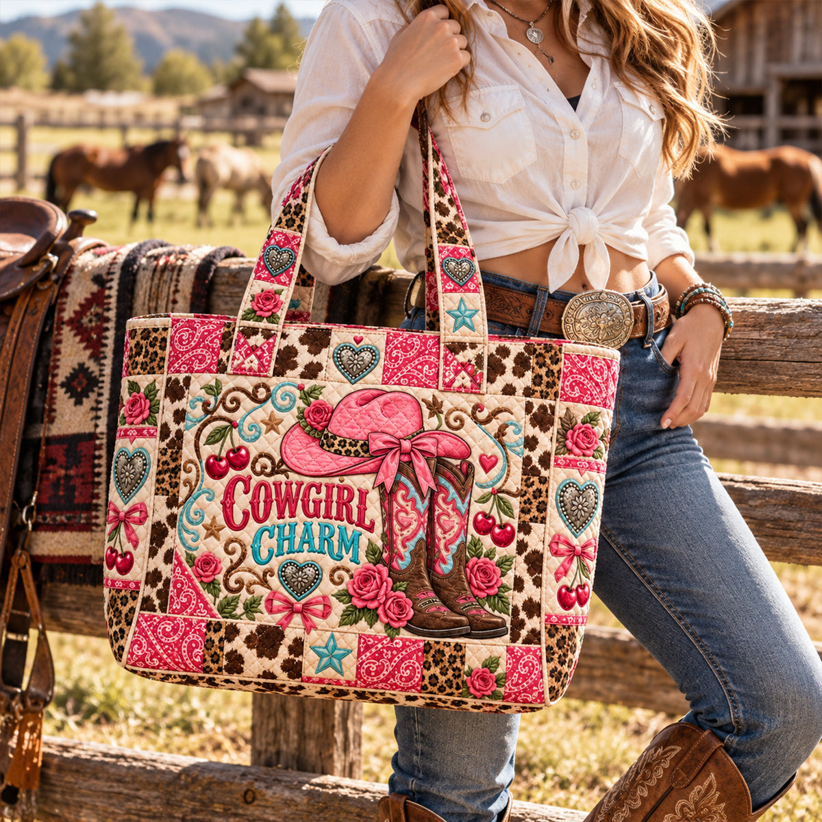 Cowgirl Charm Quilted Tote Bag
