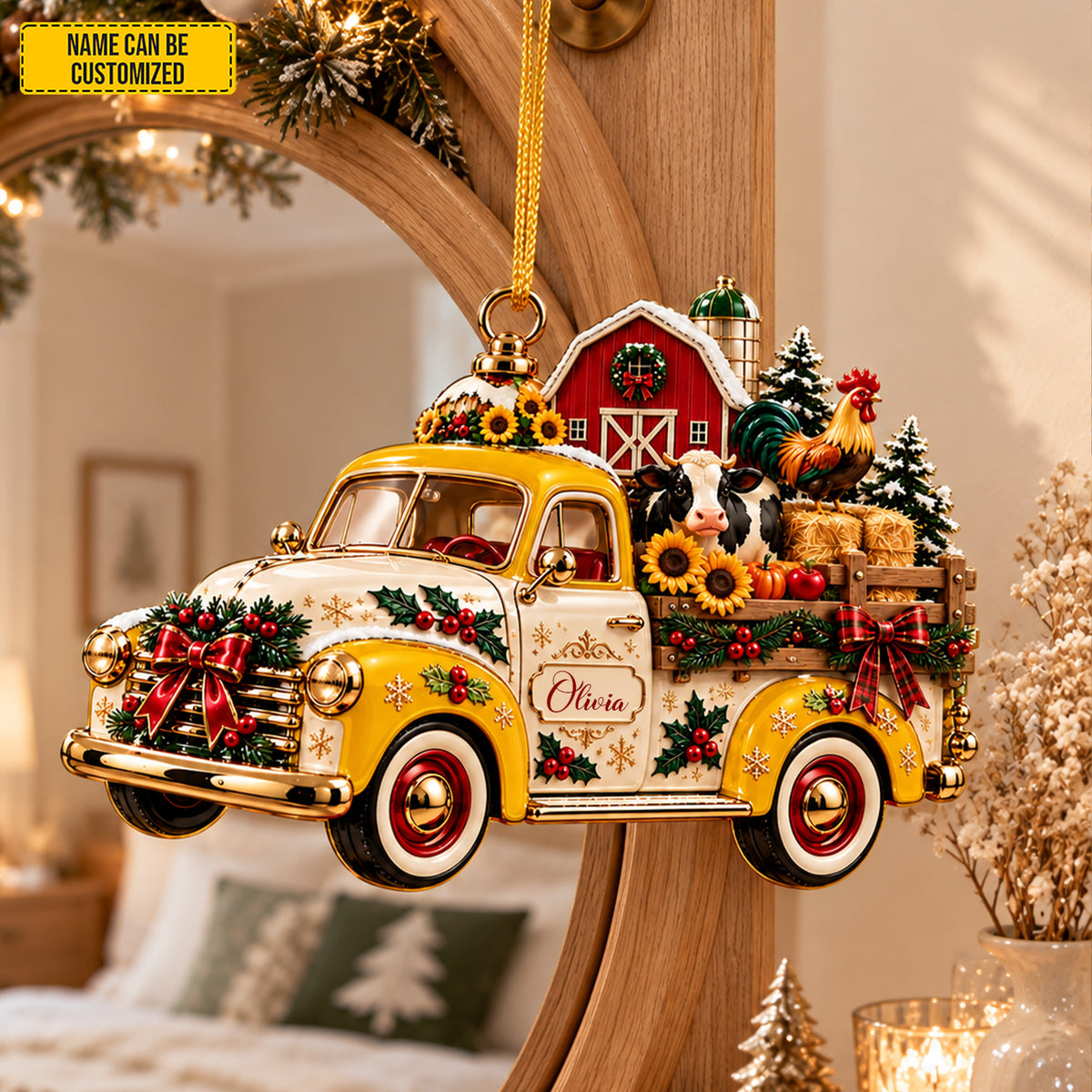 Personalized Christmas Vintage Farm Truck Ornament