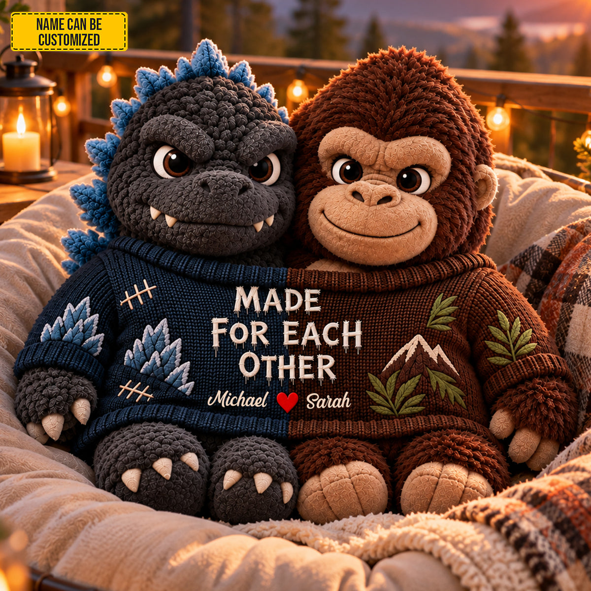 Personalized Godzilla and King Kong Couple Custom Shape Pillow