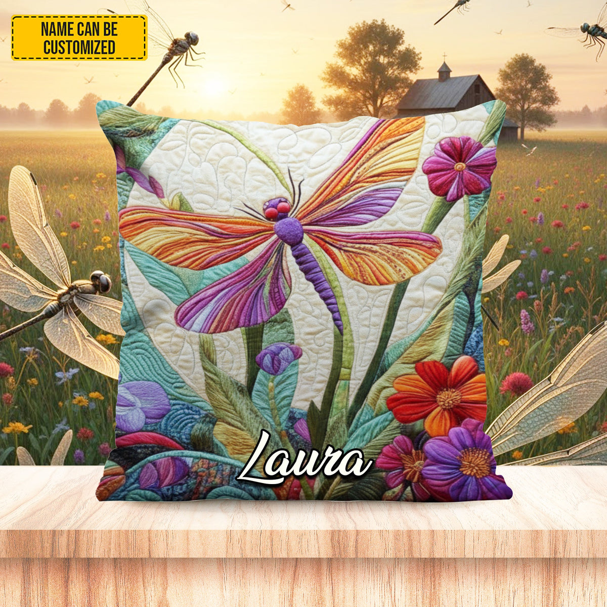 Personalized Colorful Dragonfly Pillow