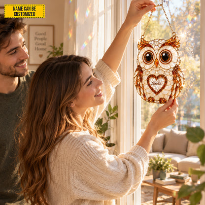 Personalized Beautiful Owl Custom Shape Suncatcher