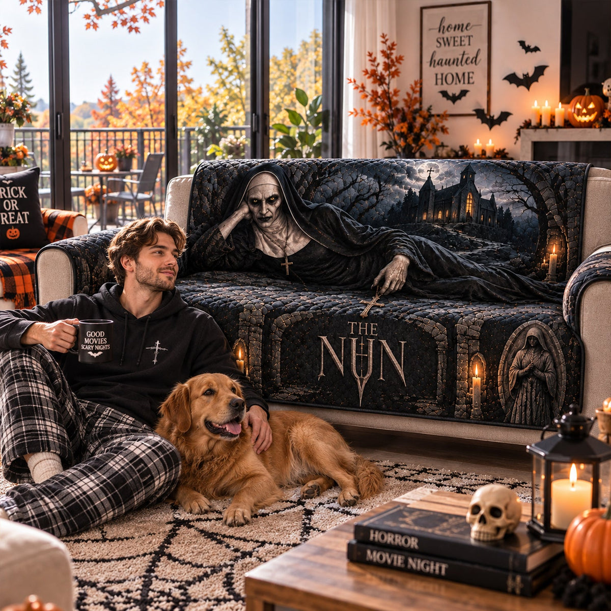 The Nun Valak Horror Sofa Cover – Halloween Horror Quilted Home Decor