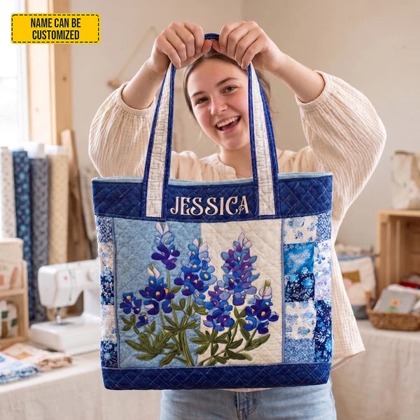 Personalized Beautiful Lavender Quilted Tote Bag