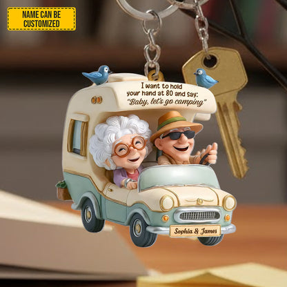 Personalized Old Couple Camping Keychain
