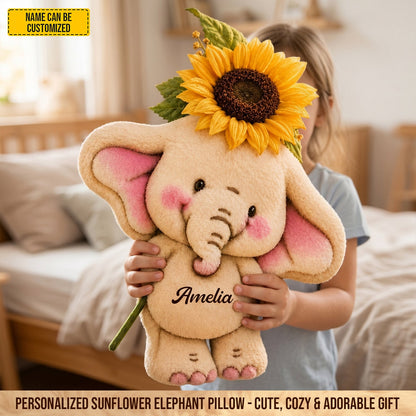 Personalized Cute Sunflower Elephant Pillow