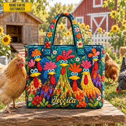 Personalized Funny Chicken Quilted Tote Bag