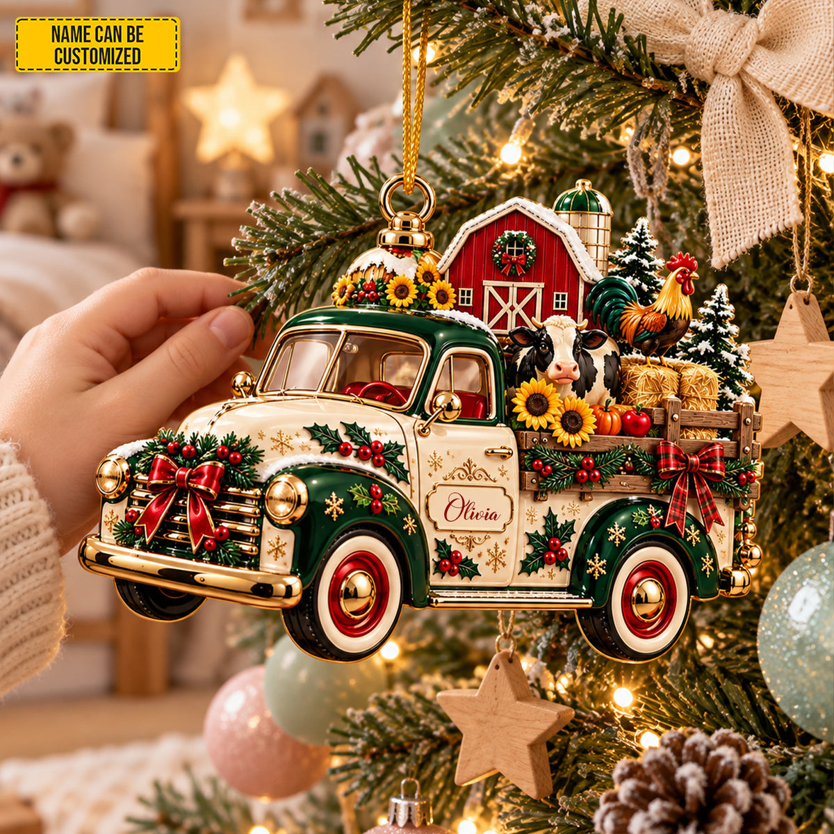 Personalized Christmas Vintage Farm Truck Ornament