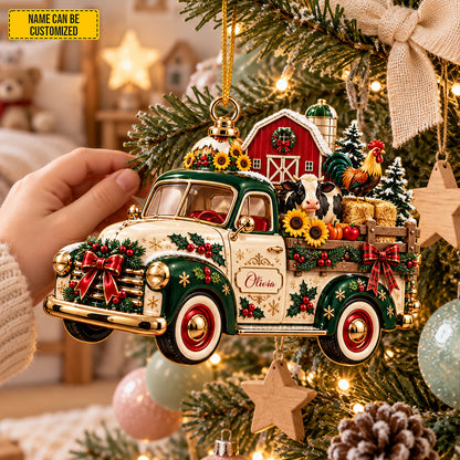 Personalized Christmas Vintage Farm Truck Ornament