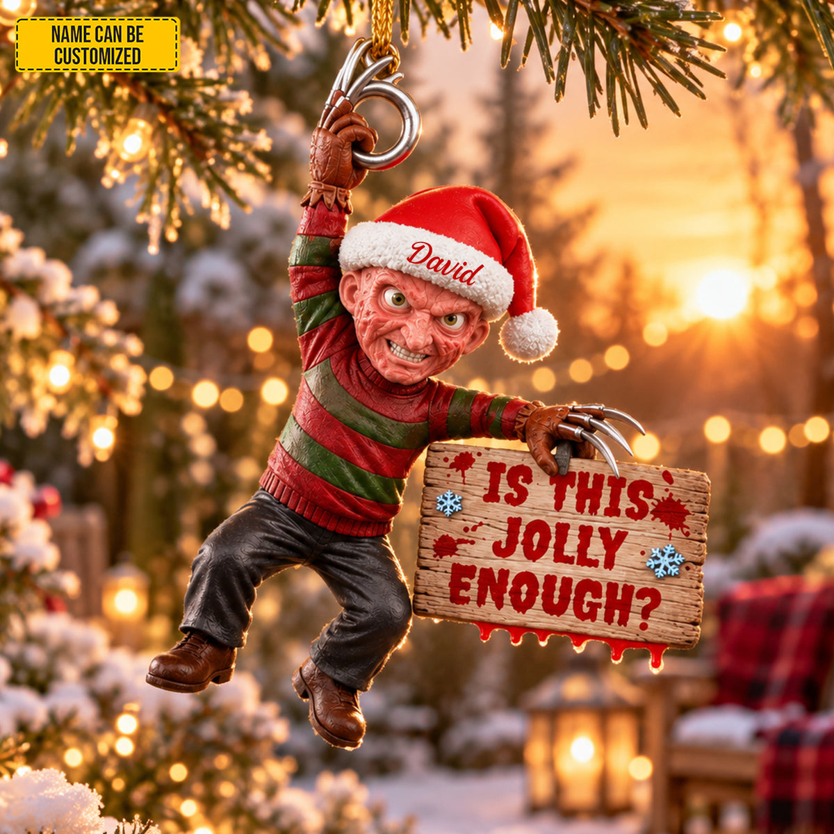 Personalized Freddy Krueger Christmas Ornament - Funny Halloween Christmas Gift for Horror Fans