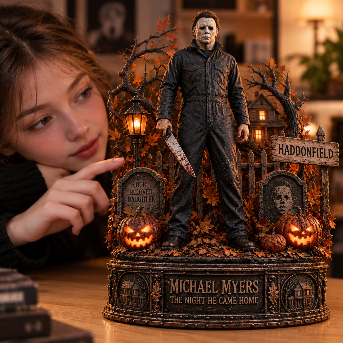 Michael Myers Haddonfield Wooden Block - Collectible Table Decor