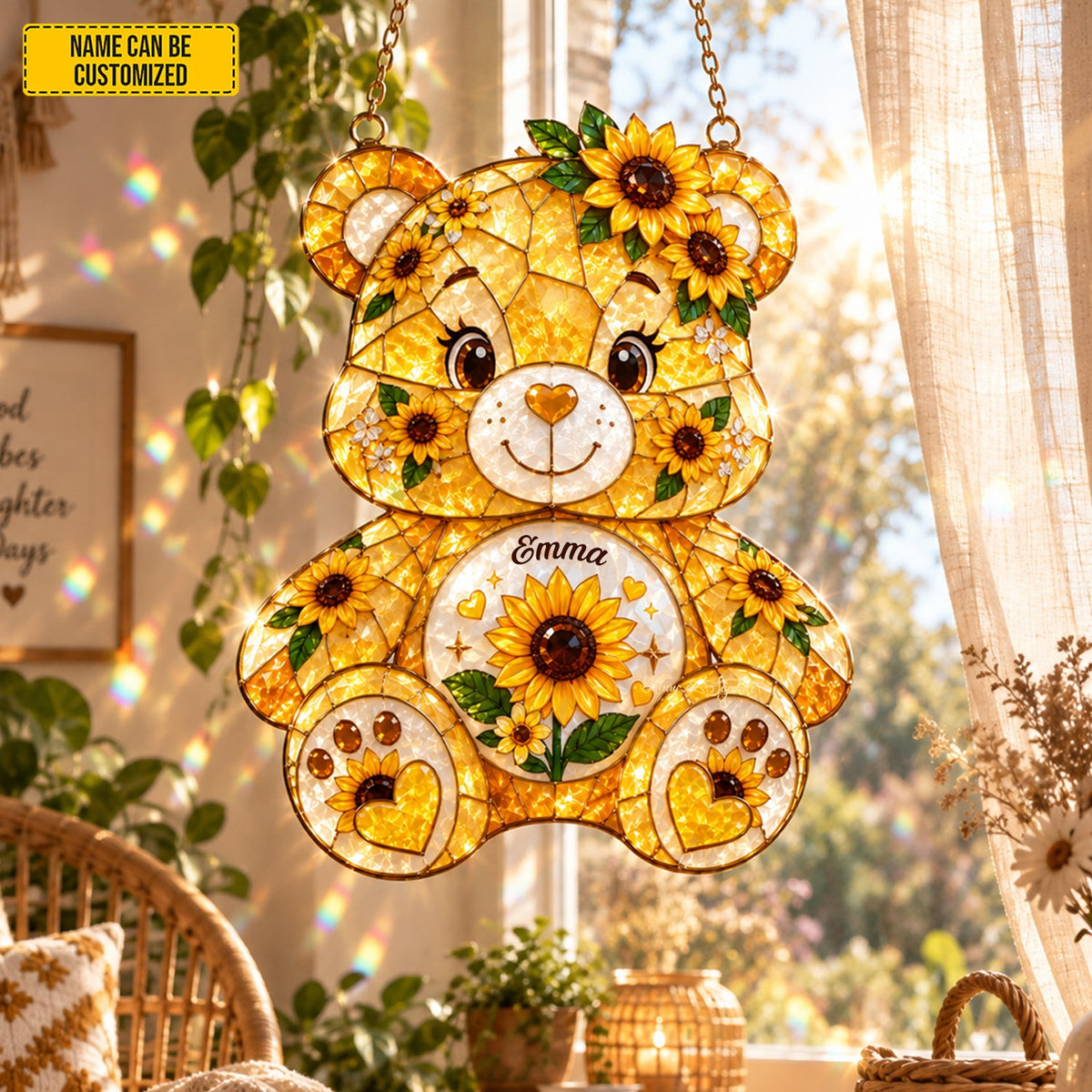 Personalized Sunflower Bear Suncatcher