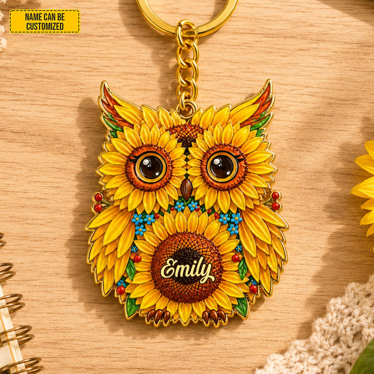 Sunflower Owl - Personalized Owl Acrylic Keychain