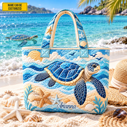 Personalized Sea Turtle Quilted Quilted Tote Bag
