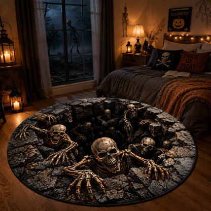 3D Skeleton Abyss Illusion Round Area Rug 2