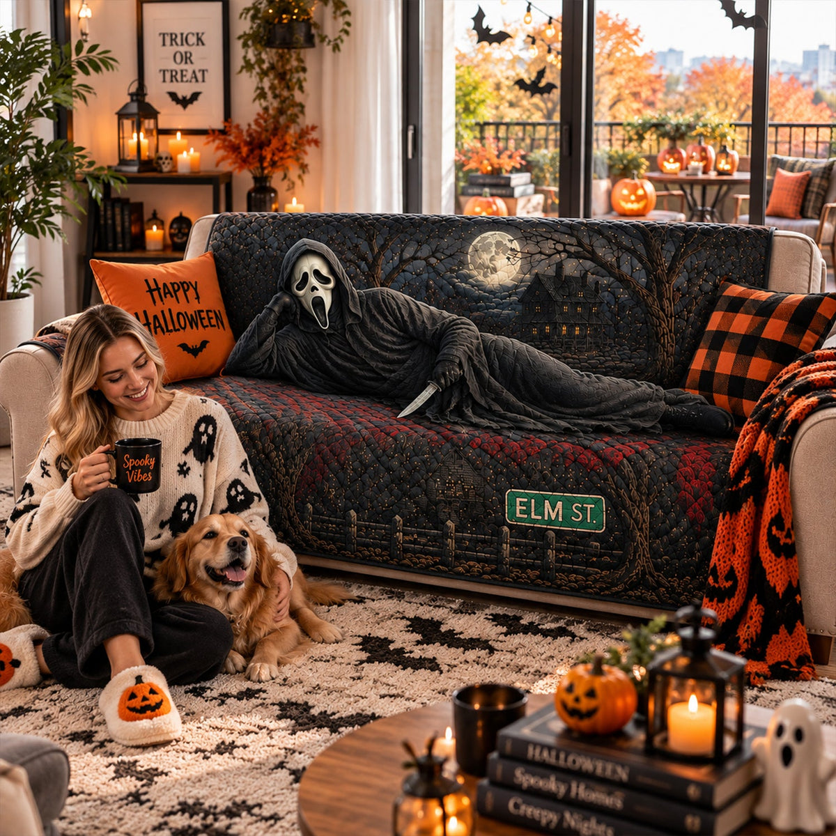 Ghostface Horror Sofa Cover – Halloween Horror Quilted Home Decor