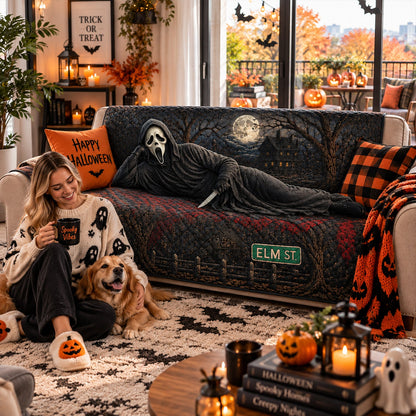 Ghostface Horror Sofa Cover – Halloween Horror Quilted Home Decor