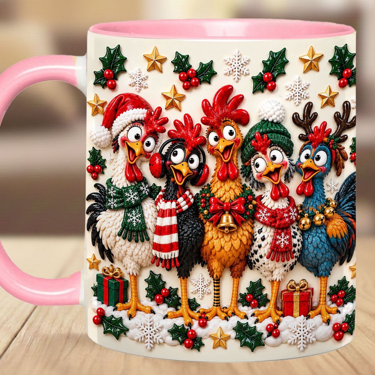 Personalized Christmas Chicken Mug, Custom Name Funny Rooster Holiday Coffee Cup