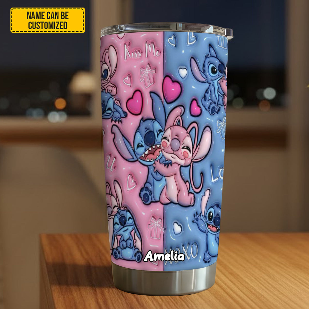 Cute Couple Pink & Blue - Personalized Couple Tumbler