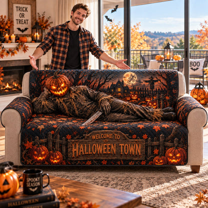 Halloween Town Pumpkin Horror Sofa Cover – Halloween Horror Quilted Home Decor