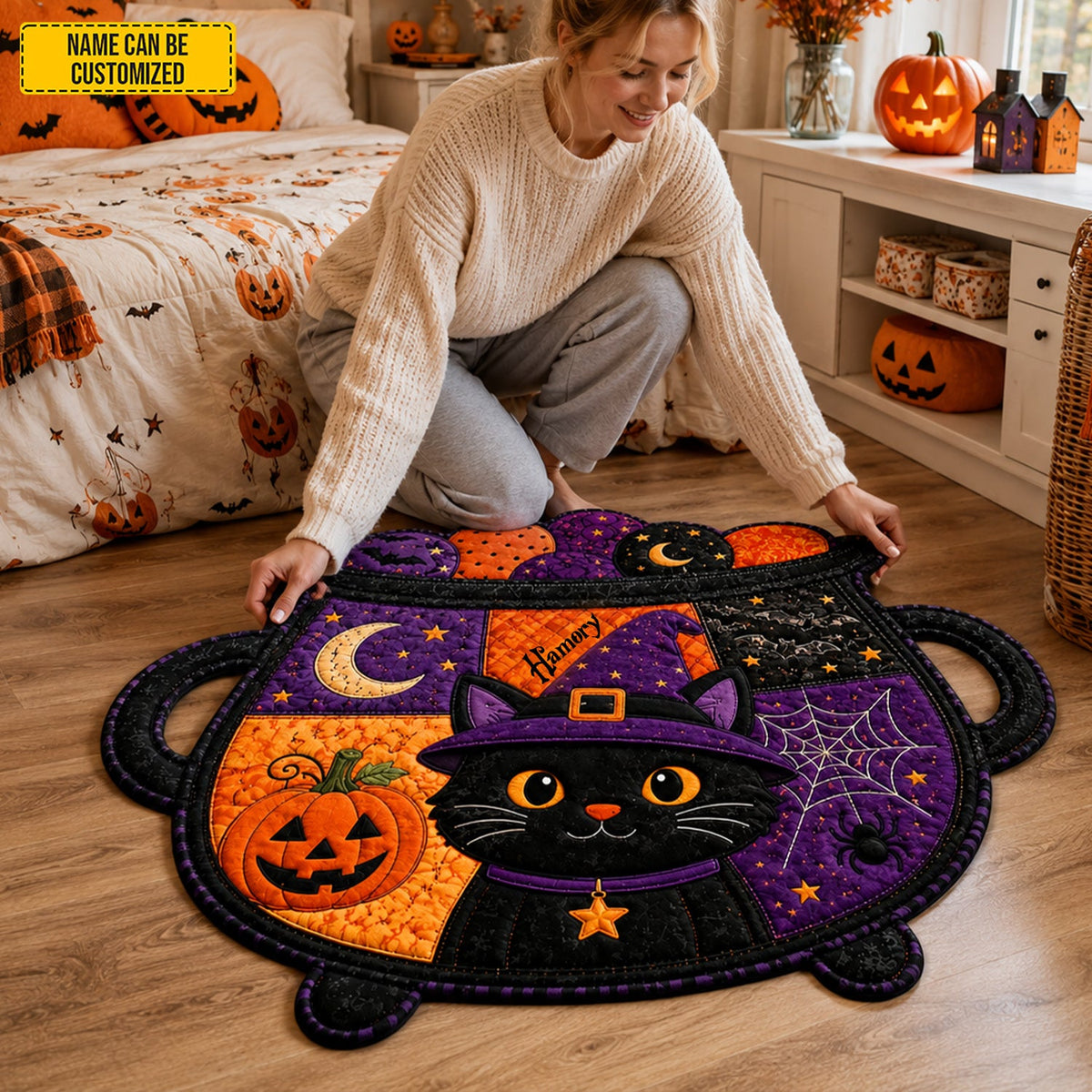 Personalized Halloween Witch Cat Custom Shaped Doormat
