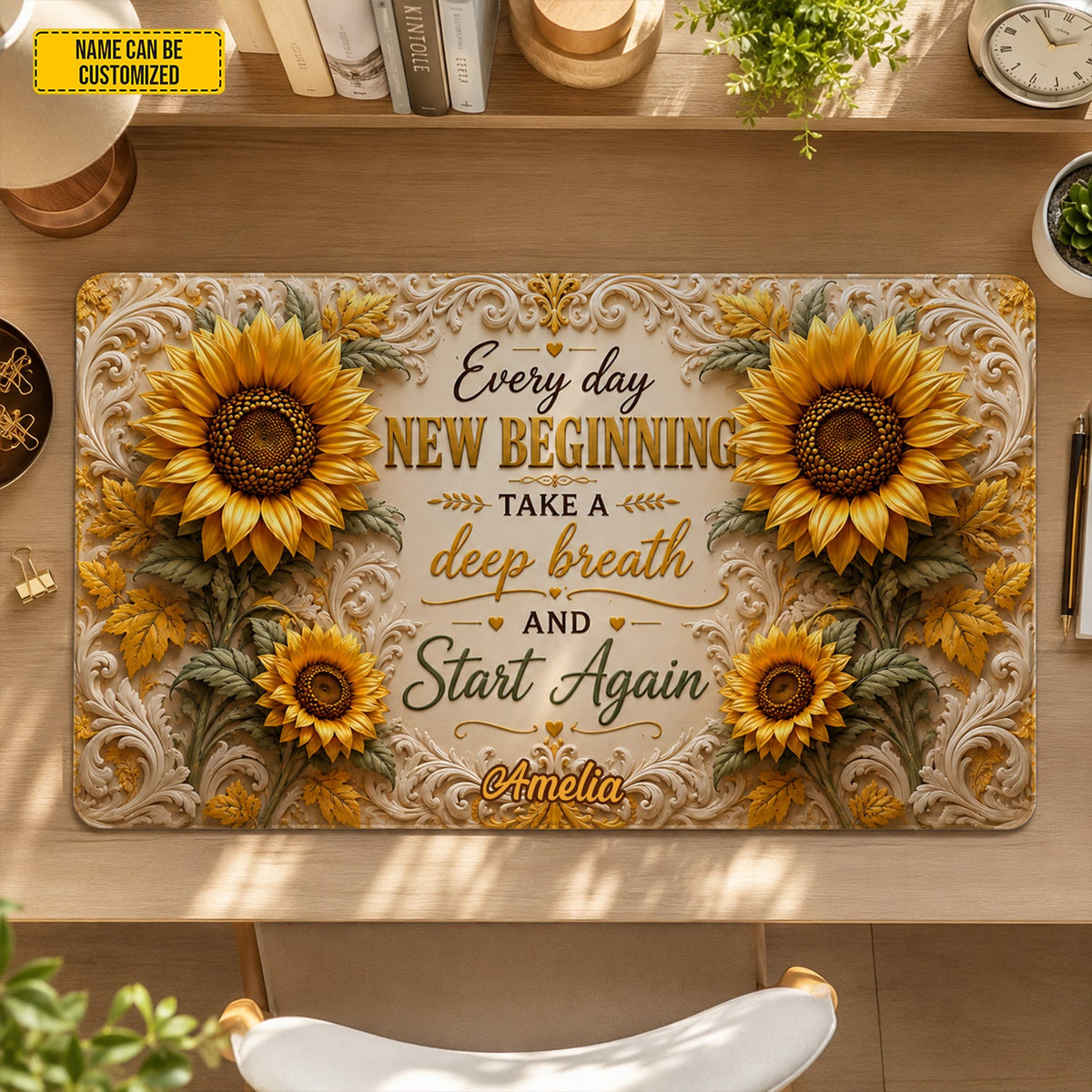 Sunflower New Beginnings - Personalized Desk Mat