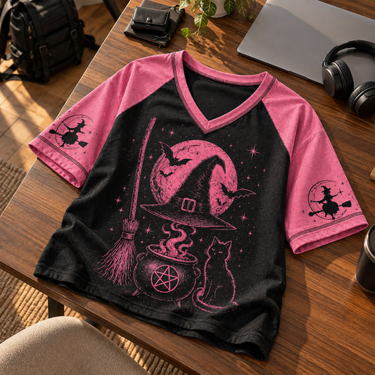 Pink Witch Halloween - Spooky Halloween V-Neck Shirt