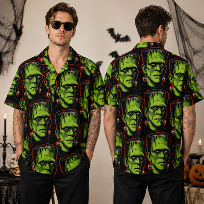 Frankenstein Monster Faces Halloween Hawaiian Shirt
