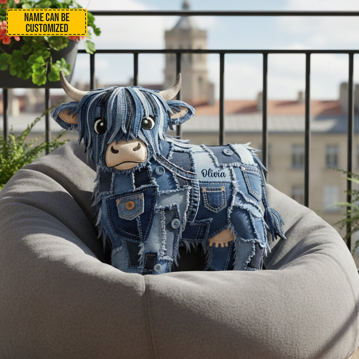 Personalized Denim Cow Shaped Pillow