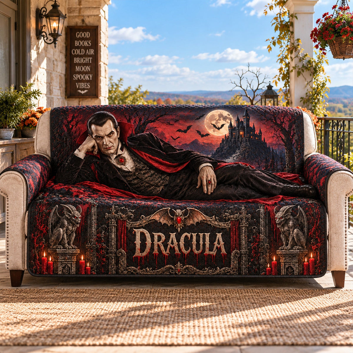 Dracula Vampire Horror Sofa Cover – Halloween Horror Quilted Home Decor