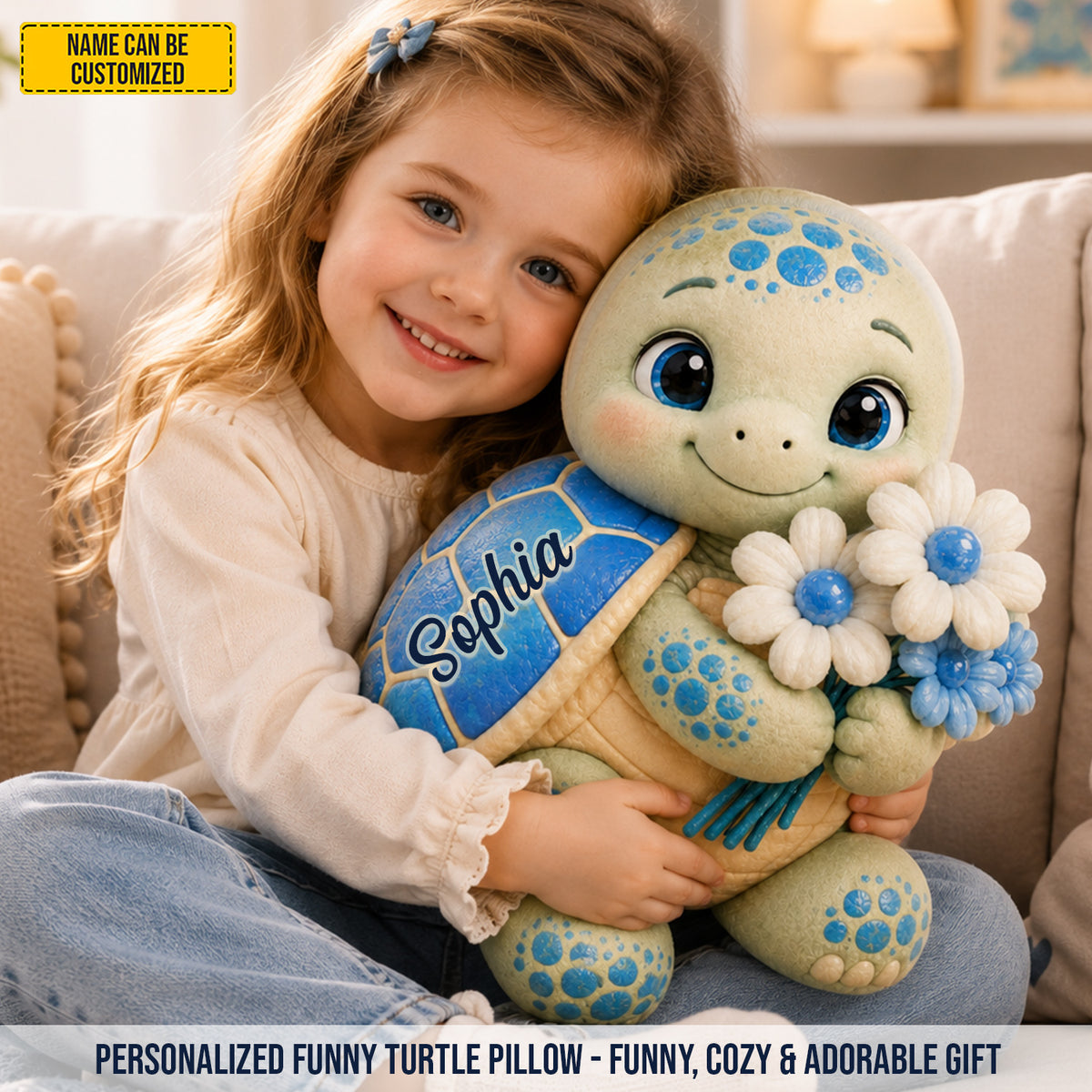 Personalized Cute Turtle Flower Custom Shape Pillow
