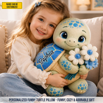 Personalized Cute Turtle Flower Custom Shape Pillow