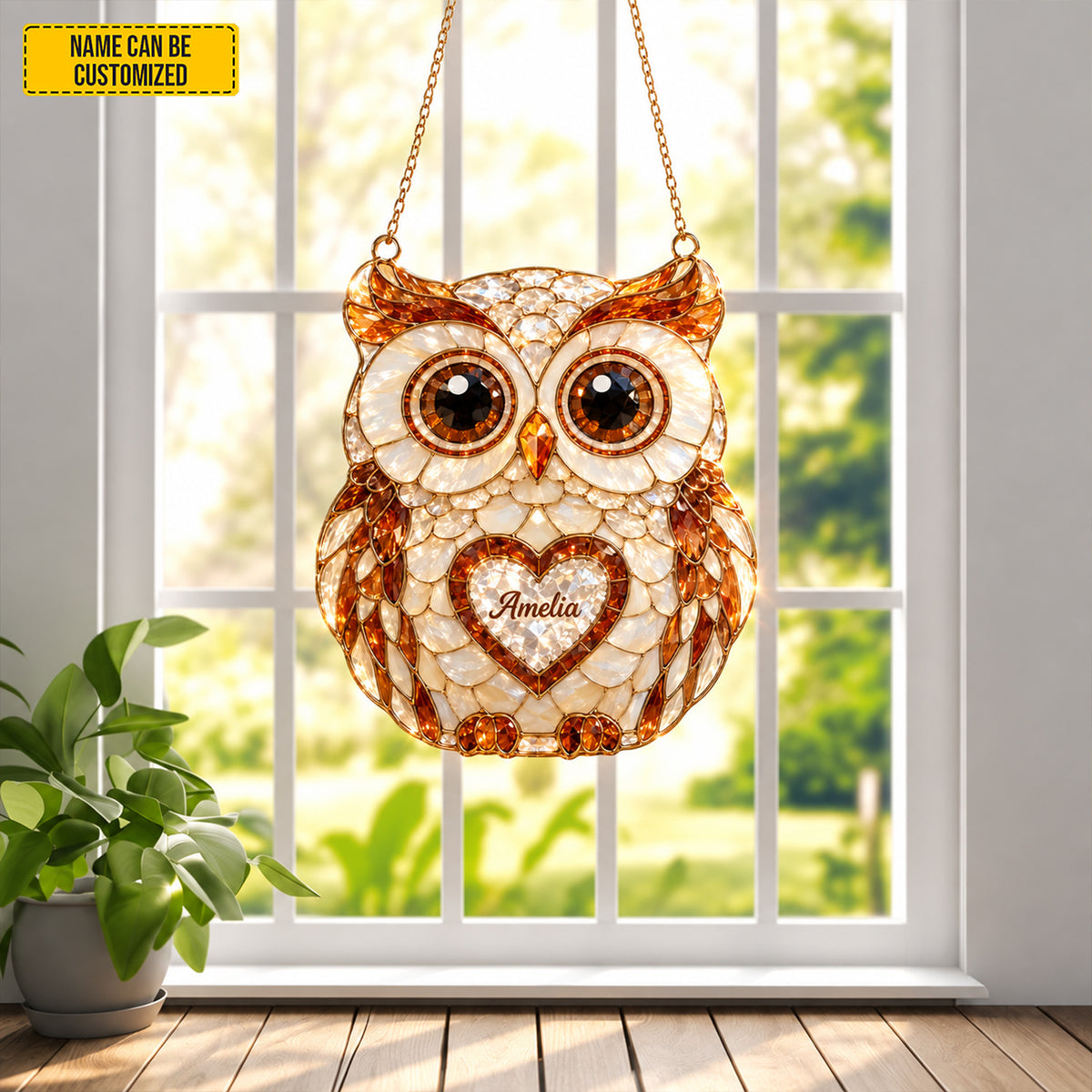 Personalized Beautiful Owl Custom Shape Suncatcher