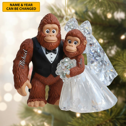 Hitched in the Wild – Personalized Bigfoot Couple Ornament