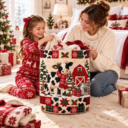 Christmas Farmhouse Cow Laundry Hamper