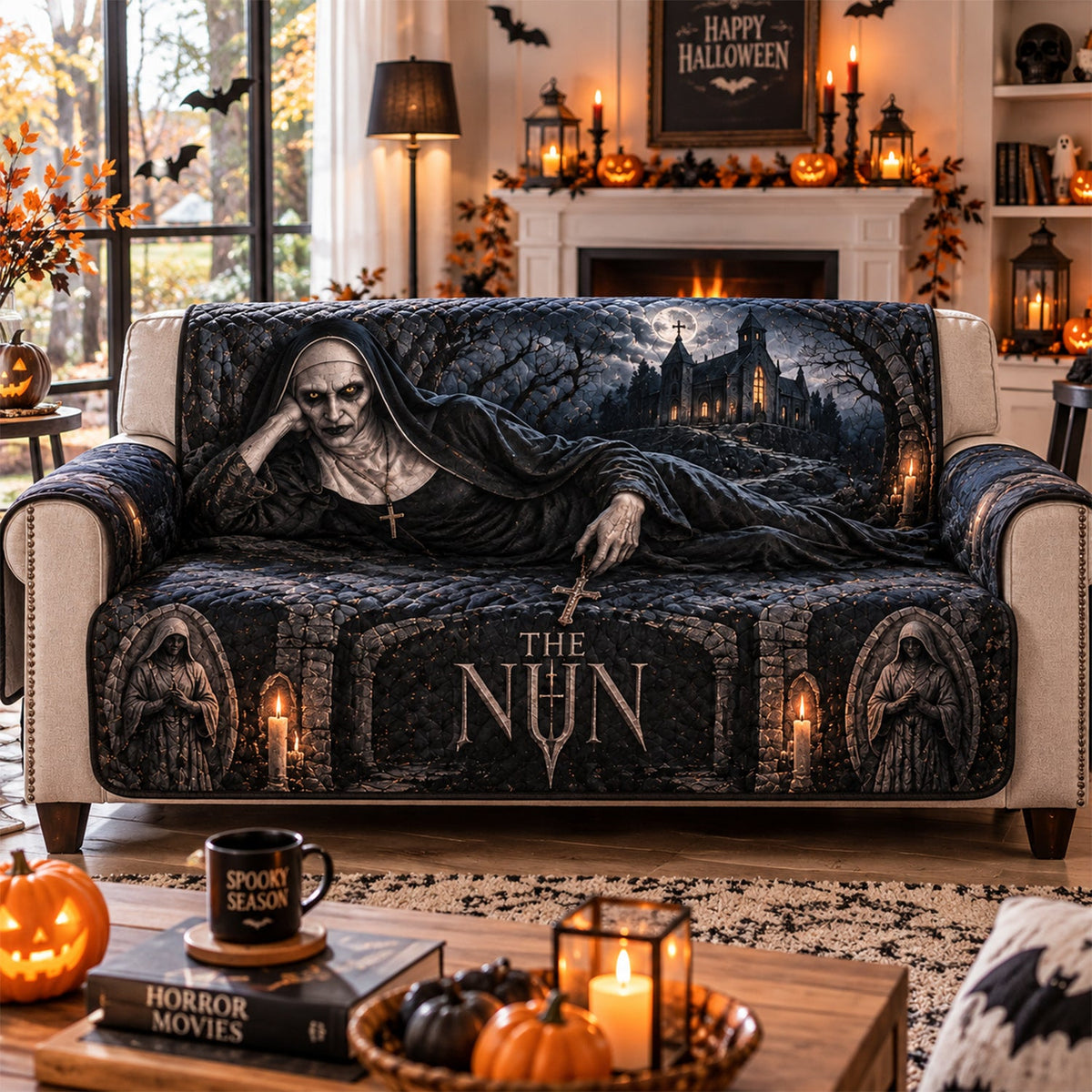 The Nun Valak Horror Sofa Cover – Halloween Horror Quilted Home Decor