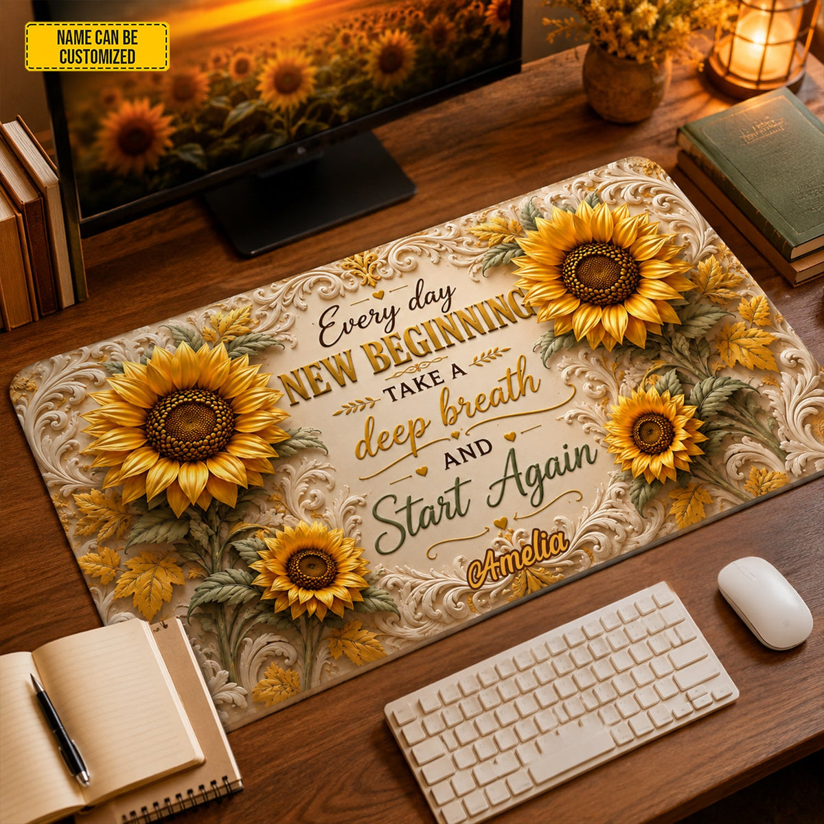 Sunflower New Beginnings - Personalized Desk Mat