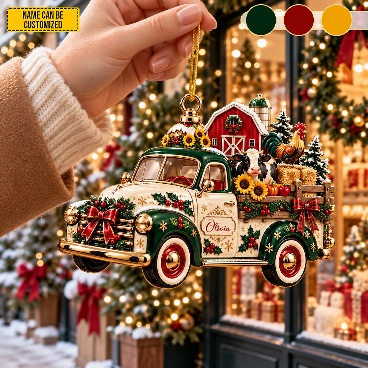 Personalized Christmas Vintage Farm Truck Ornament