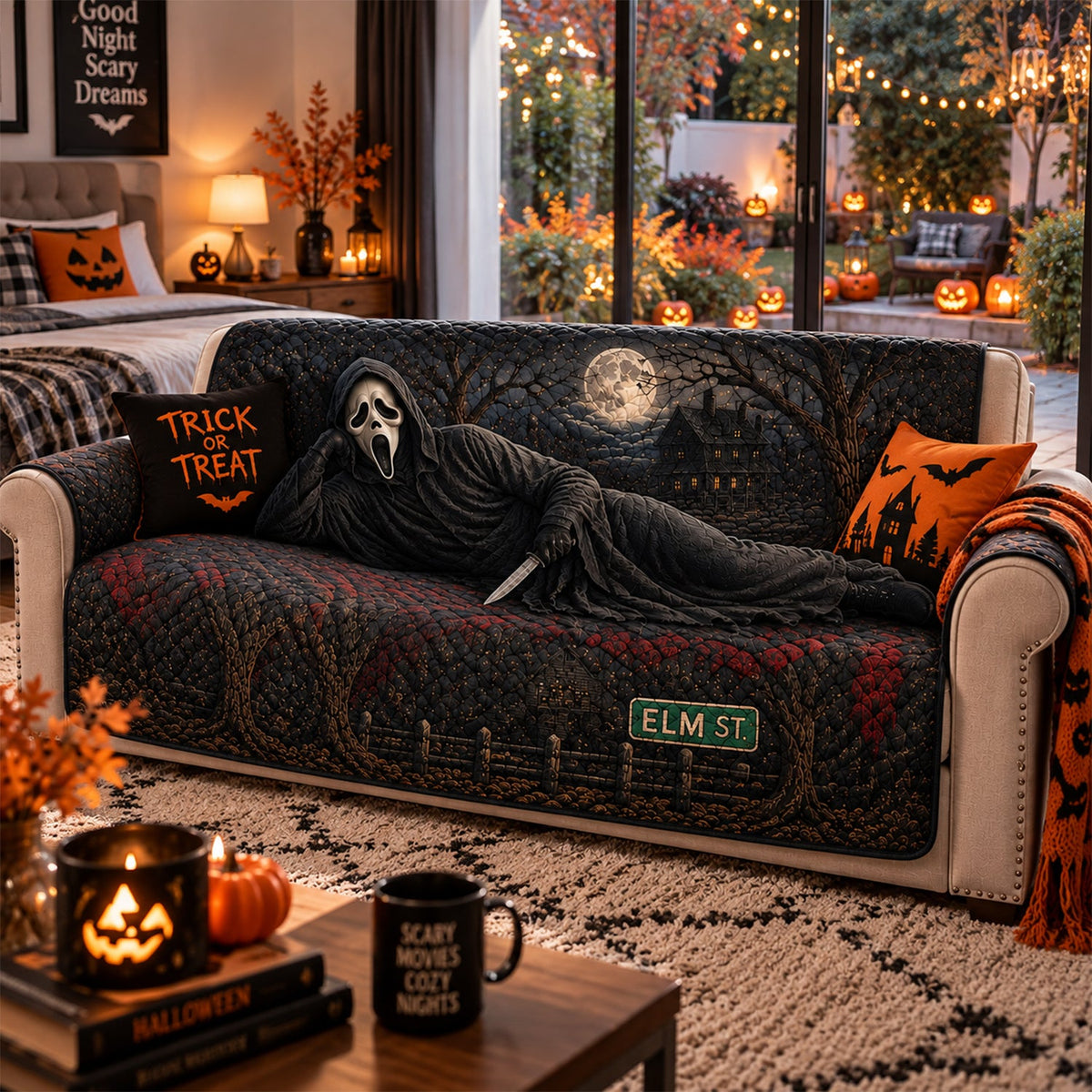Ghostface Horror Sofa Cover – Halloween Horror Quilted Home Decor