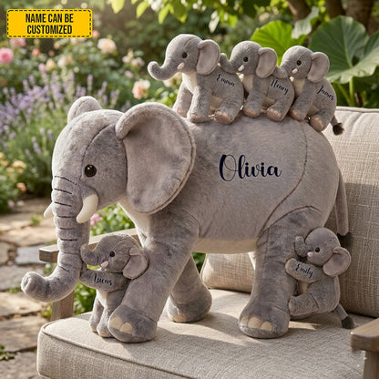 Mom Elephant With Little Kids - Personalized Shaped Pillow