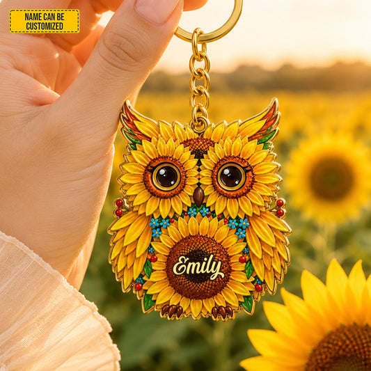 Sunflower Owl - Personalized Owl Acrylic Keychain